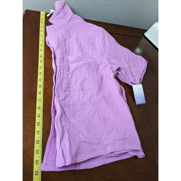 Stars Above Gauze Pajama Top XS Purple Breathable PJs Button Front Sleep Shirt - Picture 8 of 9